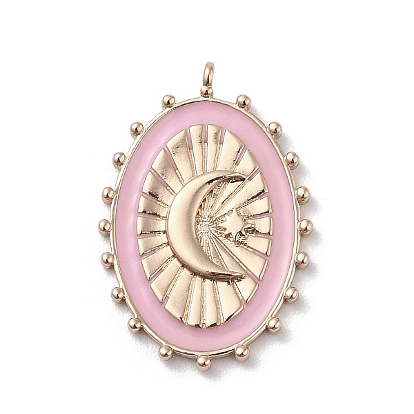 

PandaHall 304 Stainless Steel Pendants, with Enamel, Oval with Moon & Star Charm, Golden, Pink, 28.5x19x3mm, Hole: 1.4mm Stainless...