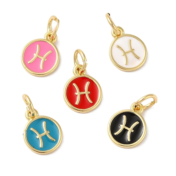 

PandaHall Real 18K Gold Plated Brass Enamel Charms, with Jump Ring, Long-Lasting Plated, Lead Free & Cadmium Free, Flat Round with Pisces..., Multicolor