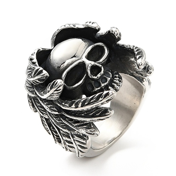 

PandaHall 316 Stainless Steel Ring, Finger Ring for Men Women, Skull, Halloween Theme, Antique Silver, Size 8, 6.2~14mm, Inner Diameter...