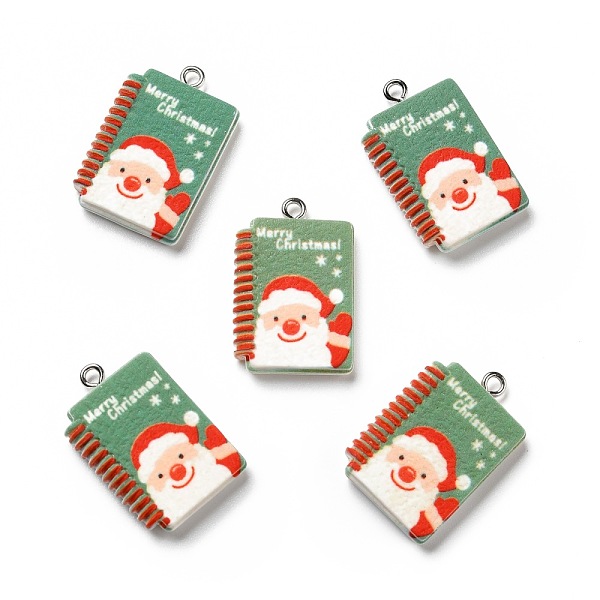 

PandaHall Opaque Resin Pendants, with Platinum Tone Iron Loops, Christmas Theme, Notebook with Santa Claus Pattern, Dark Sea Green...