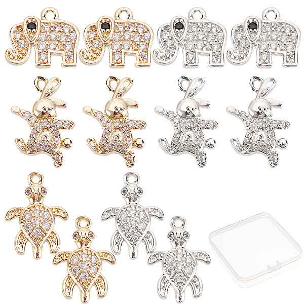 

PandaHall SUNNYCLUE 12Pcs 3 Style Rack Plating Brass Micro Pave Cubic Zirconia Pendants, Long-Lasting Plated, Turtle & Rabbit & Elephant..., Clear