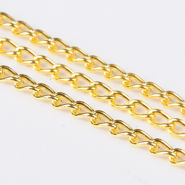 

PandaHall Iron Twisted Chains Curb Chains, Unwelded, Golden, with Spool, Link: about 2mm wide, 3.5mm long, 0.5mm thick, about 328.08 Feet...