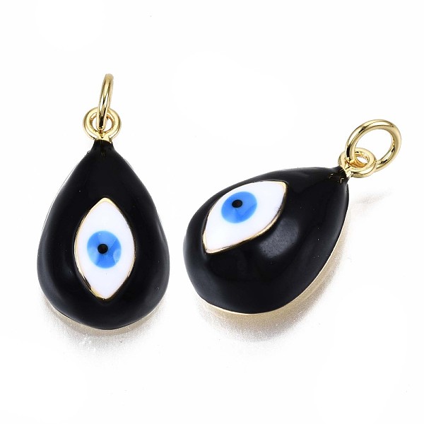 

PandaHall Real 16K Gold Plated Brass Enamel Pendants, with Jump Ring, Cadmium Free & Nickel Free & Lead Free, Teardrop with Evil Eye, Black...