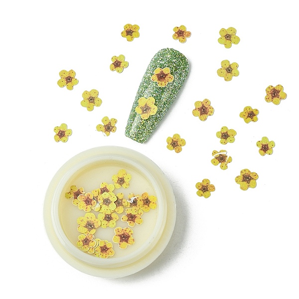 

PandaHall Paper Cabochons, Nail Art Decorations, Flower, Yellow, 5~7x5~7x0.1mm, 50pcs/box Paper Flower Yellow