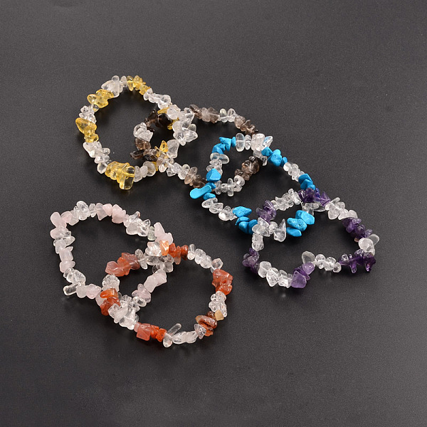

PandaHall Chips Gemstone Beaded Stretch Bracelets, Natural & Synthetic Mixed Stone, 50mm Mixed Stone