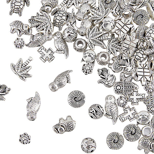 

PandaHall HOBBIESAY 160Pcs 16 Styles Loose Spacer Beads Elephant Cat Bird Beads Alloy Antique Silver Spacer Beads Tibetan Style Tube...