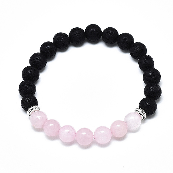 

PandaHall Natural Rose Quartz Beads Stretch Bracelets, with Synthetic Lava Rock Beads and Alloy Beads, Round, Inner Diameter: 2-1/8 inch...