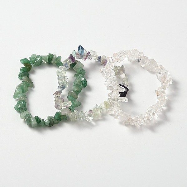 

PandaHall Multi-strand Gemstone Chips Stretch Bracelets, 3 Bracelets a Set, Green, 2-1/8 inch(5.3~5.5cm) Mixed Stone Green