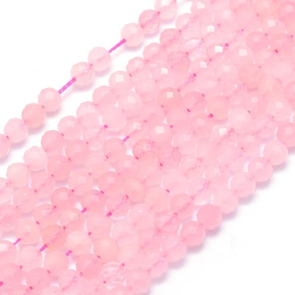 

PandaHall Natural Rose Quartz Beads Strands, Faceted, Round, 4mm, Hole: 0.8mm, about 95pcs/strand, 15.35 inch(39cm) Rose Quartz Round
