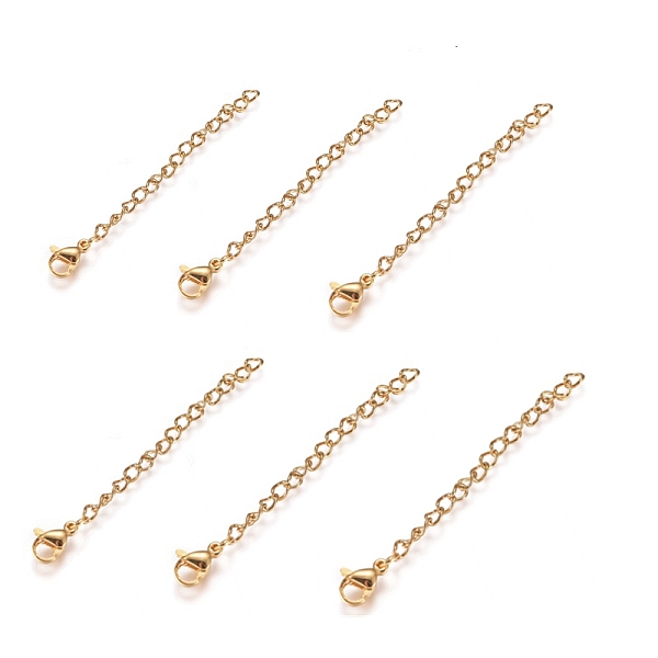 

PandaHall 6Pcs 304 Stainless Steel Chain Extender, with Lobster Claw Clasp, Golden, 60mm, Link: 4x2.8x0.5mm, Clasp: 9.3x6.3x3.3mm 304...