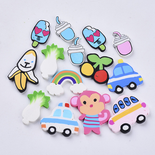 

PandaHall Handmade Polymer Clay Cabochons, Mixed Shapes, Mixed Color, 18~30x12~29x1.5~2.5mm Polymer Clay Mixed Shapes Multicolor