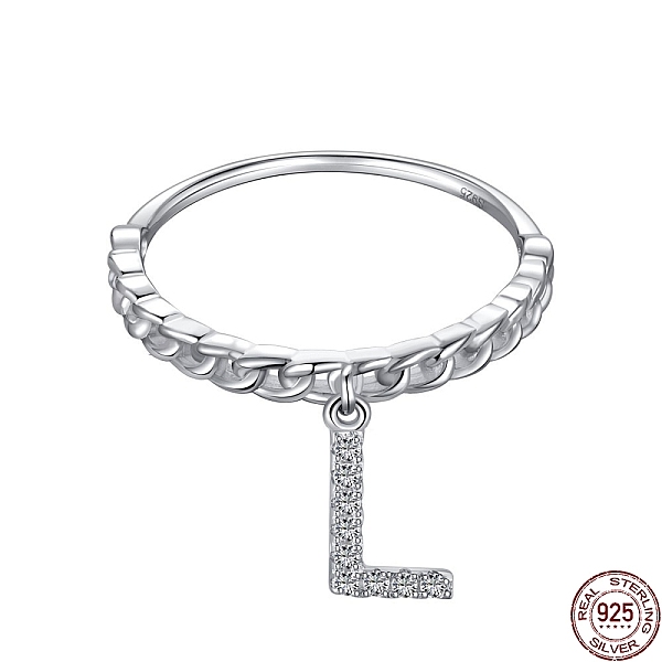 

PandaHall Rhodium Plated 925 Sterling Silver Micro Pave Clear Cubic Zirconia Finger Ring for Women, Letter, with 925 Stamp, Real Platinum...