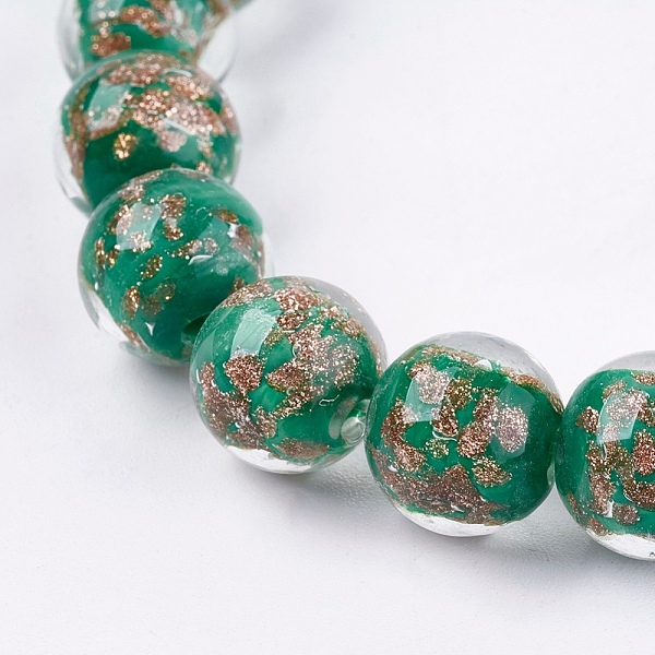 

PandaHall Handmade Gold Sand Lampwork Beads, Round, Dark Green, 11~12mm, Hole: 1~2mm Lampwork Round Green
