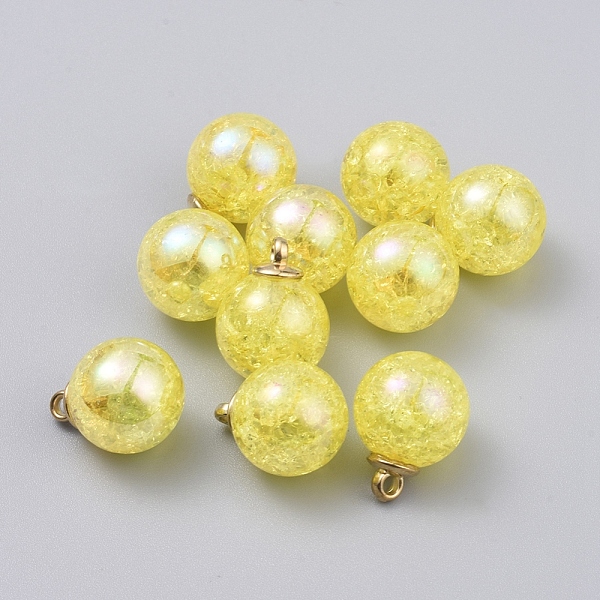 

PandaHall Bubblegum AB Color Transparent Crackle Acrylic Pendants, with CCB Plastic Pendant Bails, Round, Light Gold, Yellow, 20x15.5mm...