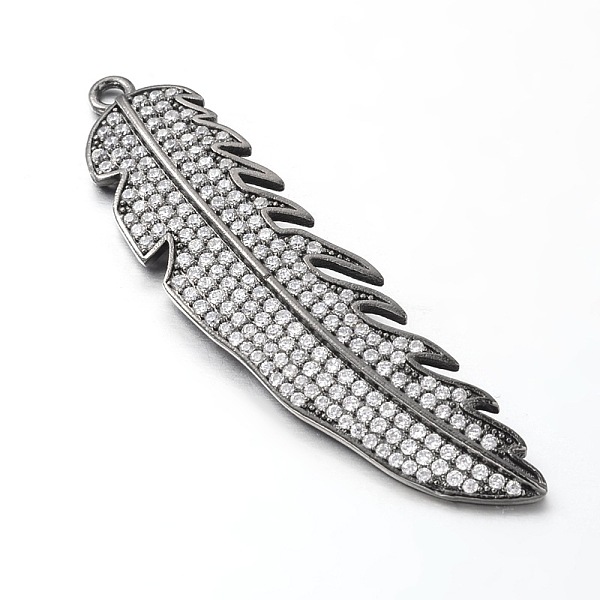 

PandaHall Feather Brass Micro Pave Cubic Zirconia Big Pendants, Gunmetal, 50x13x2mm, Hole: 1.5mm Brass+Cubic Zirconia Feather Clear