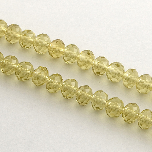 

PandaHall Handmade Glass Beads, Faceted Rondelle, Gold, 6x4mm, Hole: 1mm, about 87~90pcs/strand Glass Rondelle Gold