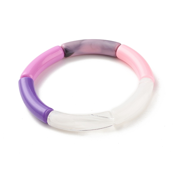 

PandaHall Acrylic Curved Tube Beaded Stretch Bracelet, Chunky Bracelet for Women, Orchid, Inner Diameter: 2 inch(5.1cm) Acrylic Purple