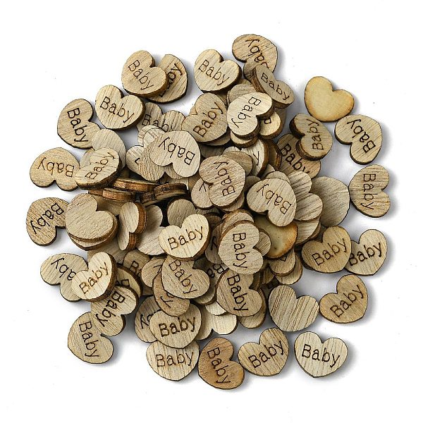 

PandaHall 100Pcs Wood Cabochons, Heart with Word Baby, BurlyWood, 12x15x2.8mm Wood Heart Orange