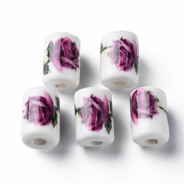 

PandaHall Handmade Porcelain Beads, Famille Rose Style, Column with Flower Pattern, Purple, 12.5x8.5mm, Hole: 3mm Porcelain Flower Purple