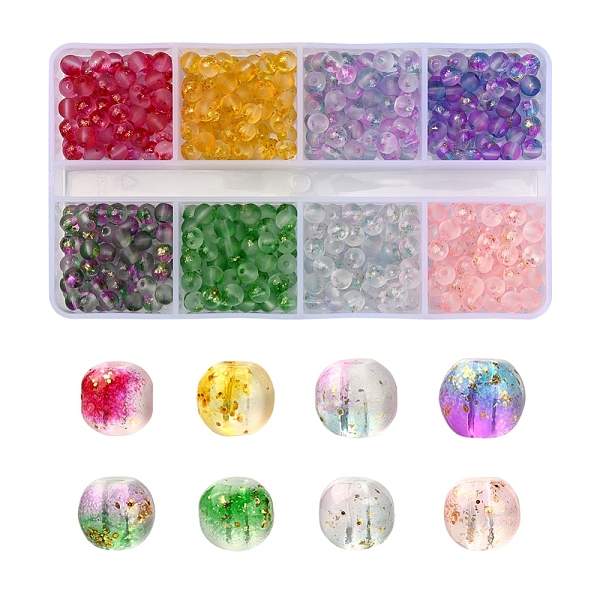 

PandaHall 560Pcs 8 Colors Frosted Spray Painted Glass Beads Strands, with Golden Foil, Round, Mixed Color, 4~5mm, Hole: 0.9~1.2mm..., Multicolor