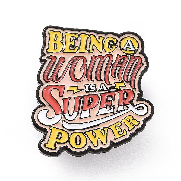 

PandaHall Word Being A Women Is A Super Power Enamel Pin, Electrophoresis Black Alloy Feminism Brooch for Backpack Clothes, Colorful..., Orange