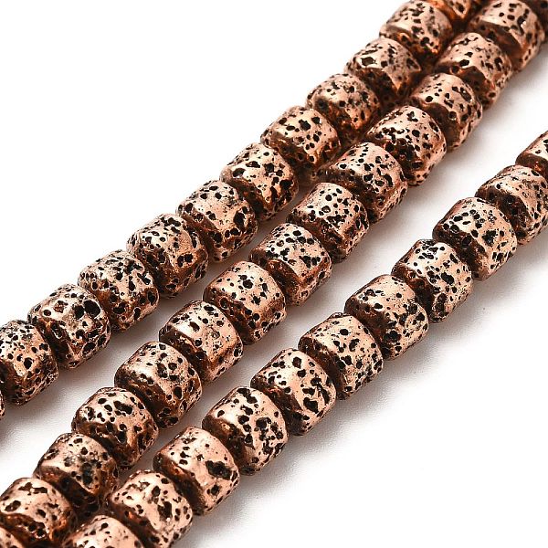 

PandaHall Electroplated Natural Lava Rock Beads Strands, Rondelle, Copper Plated, 6x7mm, Hole: 1mm, about 67~68pcs/strand, 15.35~15.63 inch...