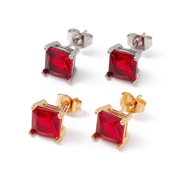 

PandaHall 6 Pairs Tiny Cubic Zirconia Square Stud Earrings, 304 Stainless Steel Jewelry for Women, Mixed Color, FireBrick, 8x8mm, Pin: 0.7mm..., Red