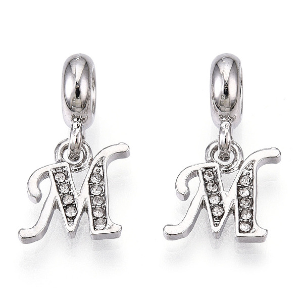 

PandaHall Platinum Rack Plating Alloy Rhinestone European Dangle Charms, Large Hole Pendants, Letter, Cadmium Free & Lead Free, Letter.M...