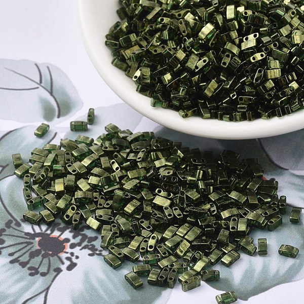 

PandaHall MIYUKI Half TILA Beads, Japanese Seed Beads, 2 Hole, (HTL306) Olive Gold Luster, 5x2.3x1.9mm, Hole: 0.8mm, about 250pcs/10g Glass..., Green