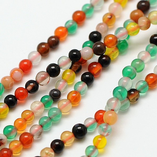 

PandaHall Natural Agate Round Bead Strands, Dyed, 3mm, Hole: 0.8mm, about 126pcs/strand, 15 inch Multi-Color Agate Round Multicolor