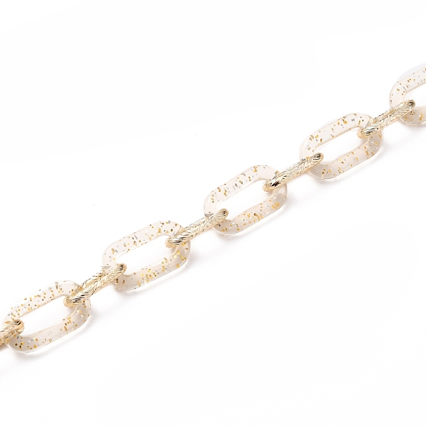 

PandaHall Handmade Transparent Acrylic & Aluminum Cable Chains, Quick Link Connectors, with Glitter Powder, Textured, Golden, Link...