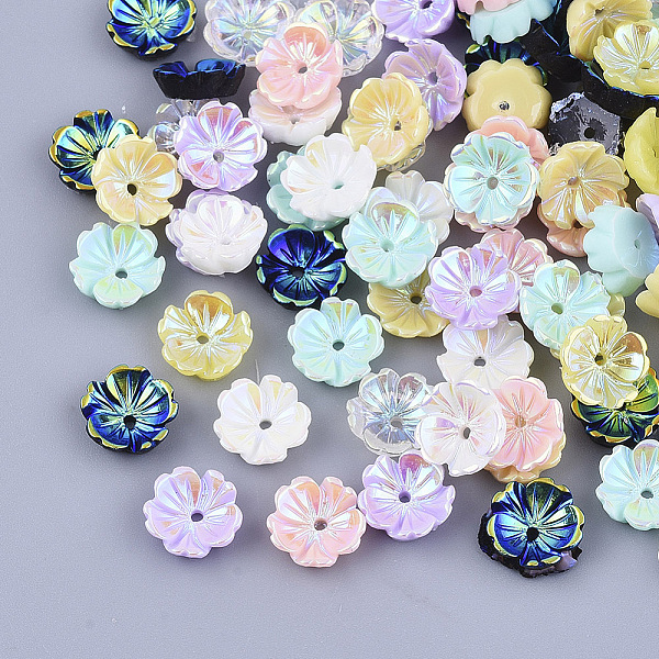 

PandaHall Opaque Resin Beads, AB Color Plated, 5-Petal, Flower, Mixed Color, 8x8x2.5mm, Hole: 1mm Resin Multicolor