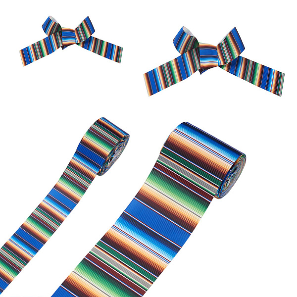 2Rolls 2 Styles Stripe Pattern Printed Polyester Grosgrain Ribbon