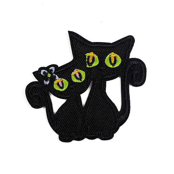 PandaHall Cat Computerized Embroidery Cloth Iron on/Sew on Patches, Costume Accessories, Appliques, Black, 61x71mm Cloth Cat Shape Black