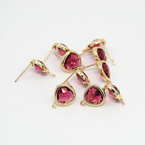 

PandaHall Real 18K Gold Plated Tone Brass Glass Stud Earring Findings, with Loop, Faceted Triangle, Cerise, 13x11x4.5mm, Hole: 1mm, Pin..., Red