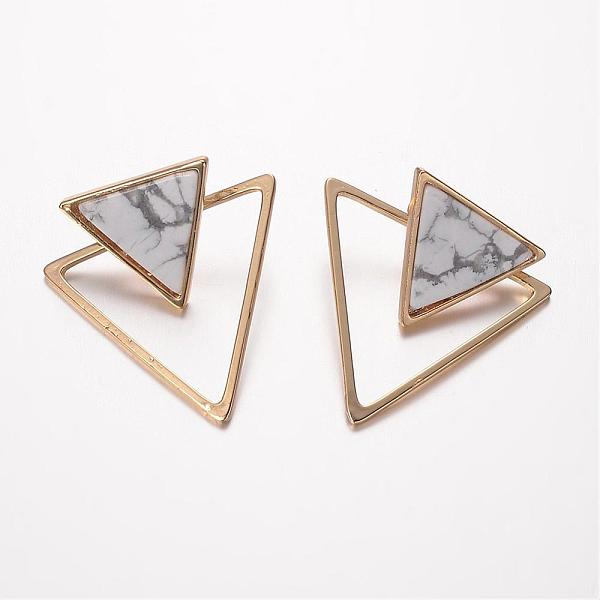 

PandaHall Natural Howlite Ear Studs, with Brass Findings, Triangle, Golden, 37x33x1.5~3mm, Pin: 0.7mm Howlite