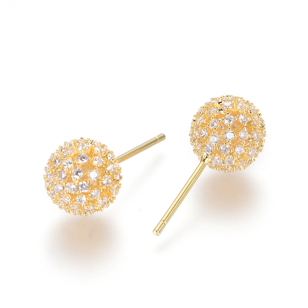 Brass Micro Pave Clear Cubic Zirconia Stud Earrings
