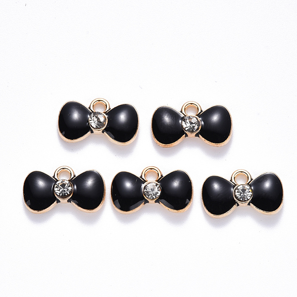 

PandaHall Alloy Enamel Charms, with Crystal Rhinestone, Bowknot, Light Gold, Black, 9x15x2mm, Hole: 1.8mm Brass Rhinestone+Enamel Bowknot..., Clear