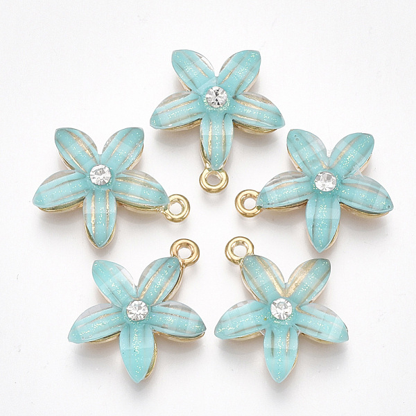 

PandaHall Alloy Pendants, with Resin and Rhinestone, Flower, Crystal, Light Gold, Medium Turquoise, 21.5x18.5x5mm, Hole: 1.5mm Alloy+Resin..., Cyan