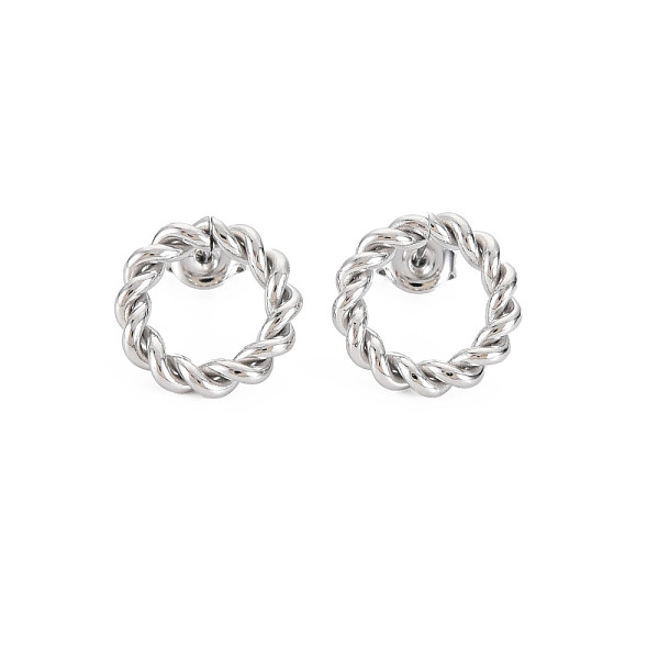 

PandaHall 304 Stainless Steel Twist Rope Ring Stud Earrings for Woman, Stainless Steel Color, 16mm, Pin: 0.7mm 304 Stainless Steel Ring