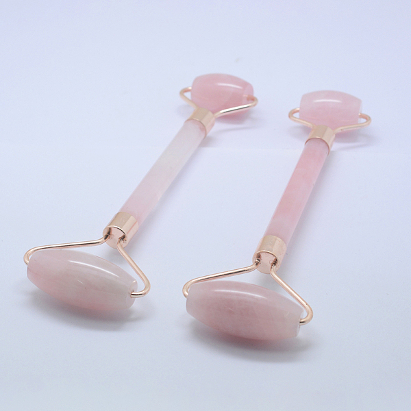 

PandaHall Natural Rose Quartz Massage Tools, Facial Rollers, with Alloy Findings, 14.5~15.5x5.1~5.5x1.8~2cm Rose Quartz Others