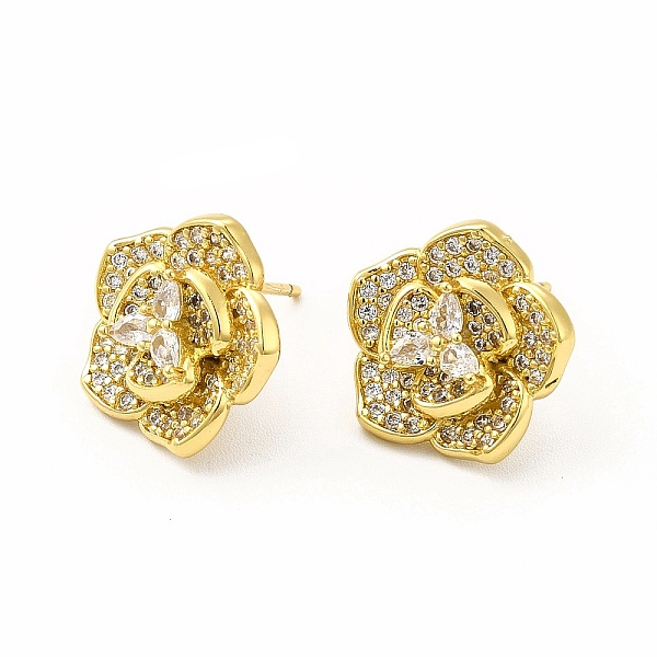 

PandaHall Rack Plating Brass Micro Pave Cubic Zirconia Stud Earrings for Women, Long-Lasting Plated, Lead Free & Cadmium Free, Flower, Real...