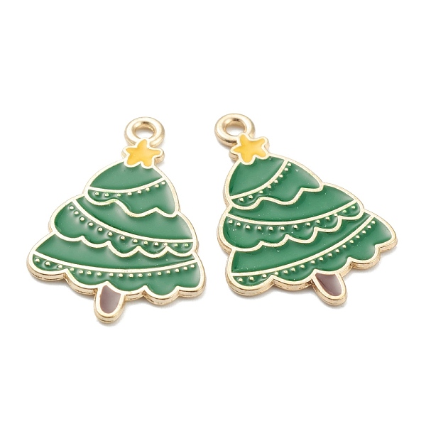 

PandaHall Alloy Enamel Pendants, for Christmas, Light Gold Plated, Christmas Tree, Green, 27x18x1mm, Hole: 1mm Alloy+Enamel Tree Green
