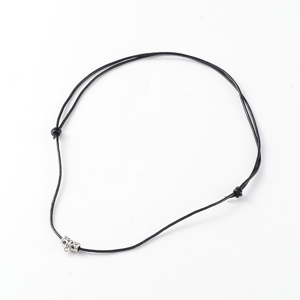 

PandaHall Adjustable Cowhide Leather Cord Pendant Necklaces, with Alloy Findings, Antique Silver, Black, 18.5 inch Leather Black