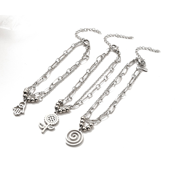 

PandaHall 304 Stainless Steel Paperclip & Cable Chains Double Layer Multi-strand Bracelet with Charm for Women, Stainless Steel Color, Mixed...