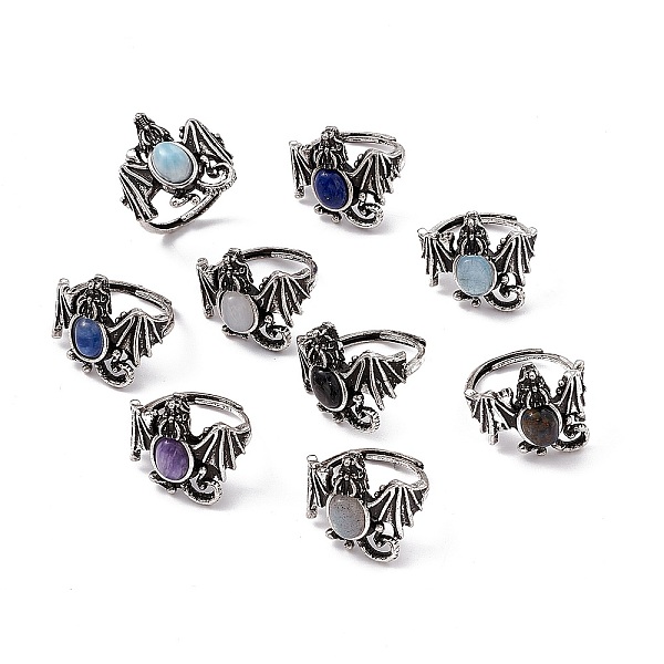 

PandaHall Dinosaur Natural Gemstone Adjustable Rings, Antique Silver Tone Brass Jewelry for Women, 2~19mm, Inner Diameter: US Size 7(17.3mm)...