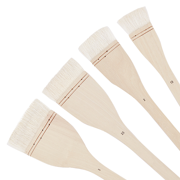 PandaHall 4 Size Flat Hake Brushes Sheep Hair Bristles Wash Brush Large Area Flat Brush Set for Watercolor, Wash, Ceramic & Pottery...
