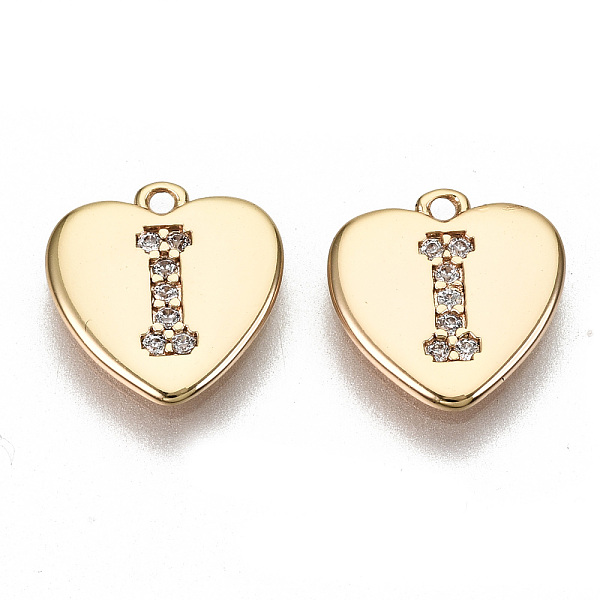 

PandaHall Brass Micro Pave Clear Cubic Zirconia Charms, Nickel Free, Real 18K Gold Plated, Flat Heart, Letter.I, 10x10x1mm, Hole: 1mm...