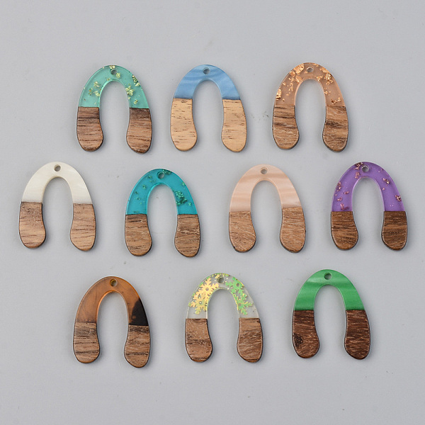 

PandaHall Resin & Walnut Wood Pendants, U Shape, Mixed Color, 28x24x3mm, Hole: 2mm Resin+Wood Others Multicolor