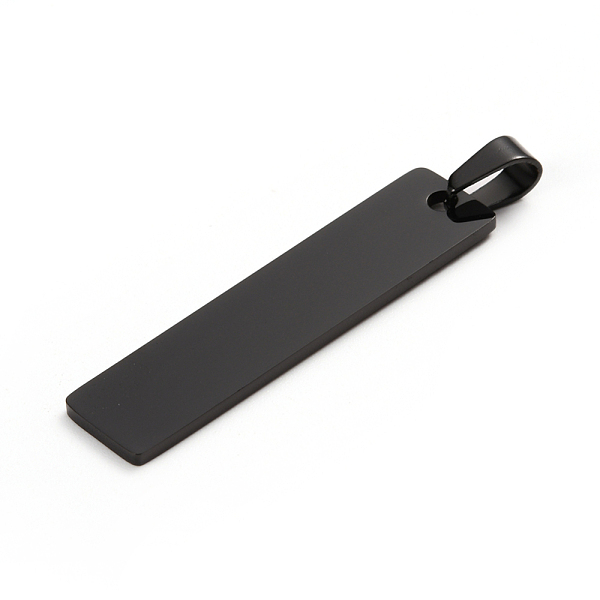 

PandaHall 304 Stainless Steel Pendants, Laser Cut, Stamping Blank Tag, Rectangle, Electrophoresis Black, 41x10x1.4mm, Hole: 6mm 304...